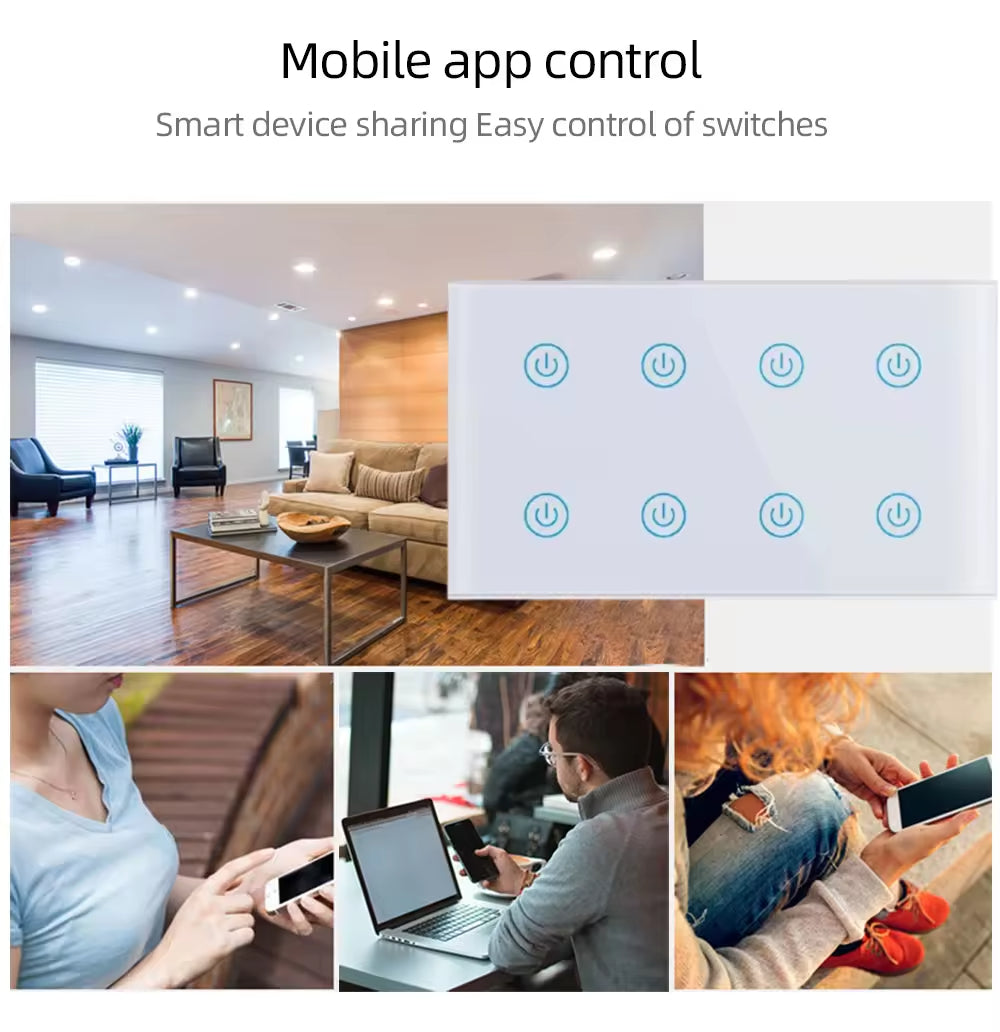 Smart Life Tuya WiFi Remote Control Smart Touch Switch 8 Gang Tuya Smart Life Touch Panel