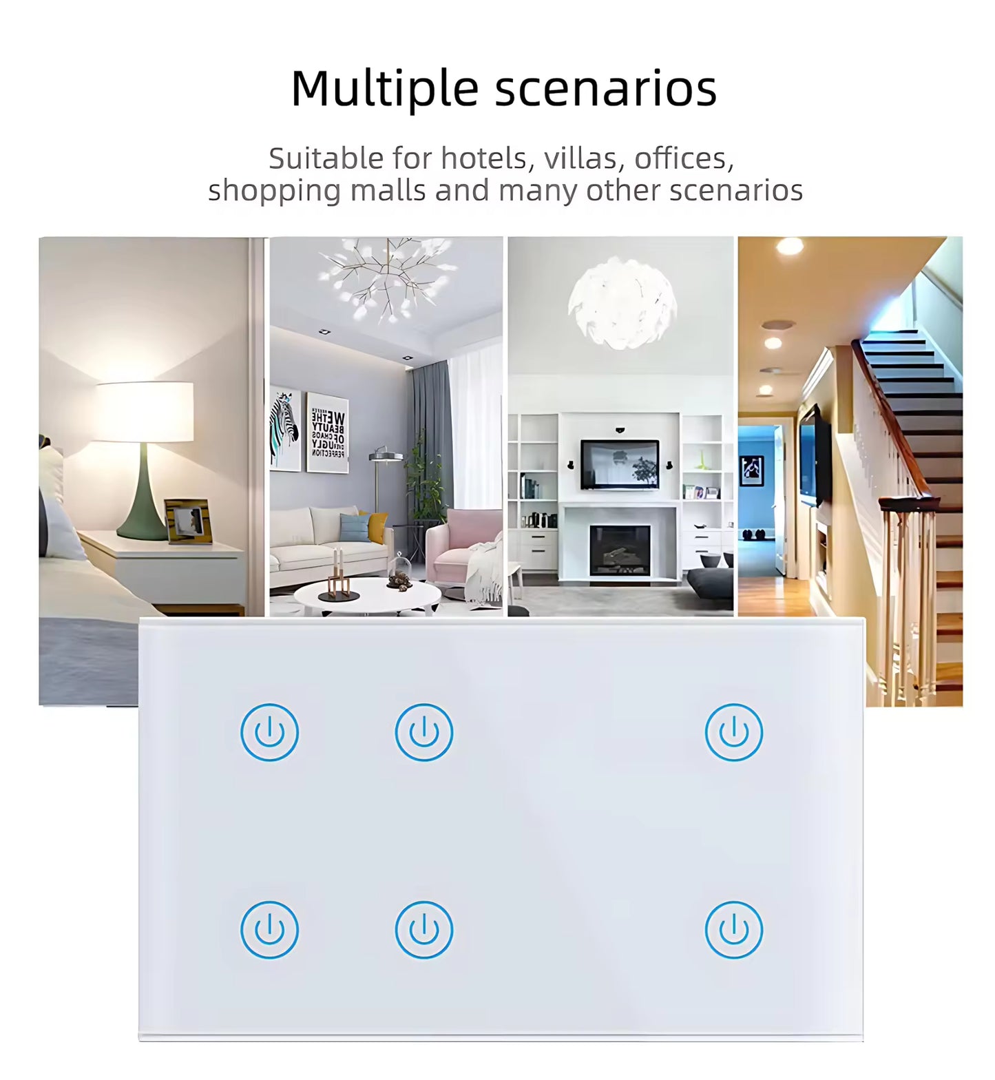 Smart Life Tuya WiFi Remote Control Smart Touch Switch Wired 6 Gang Tempered ABS PC