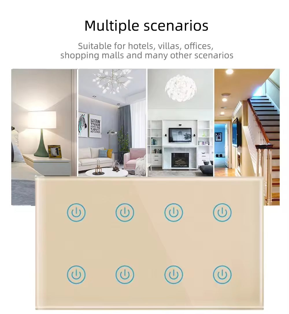 Smart Life Tuya WiFi Remote Control Smart Touch Switch 8 Gang Tuya Smart Life Touch Panel