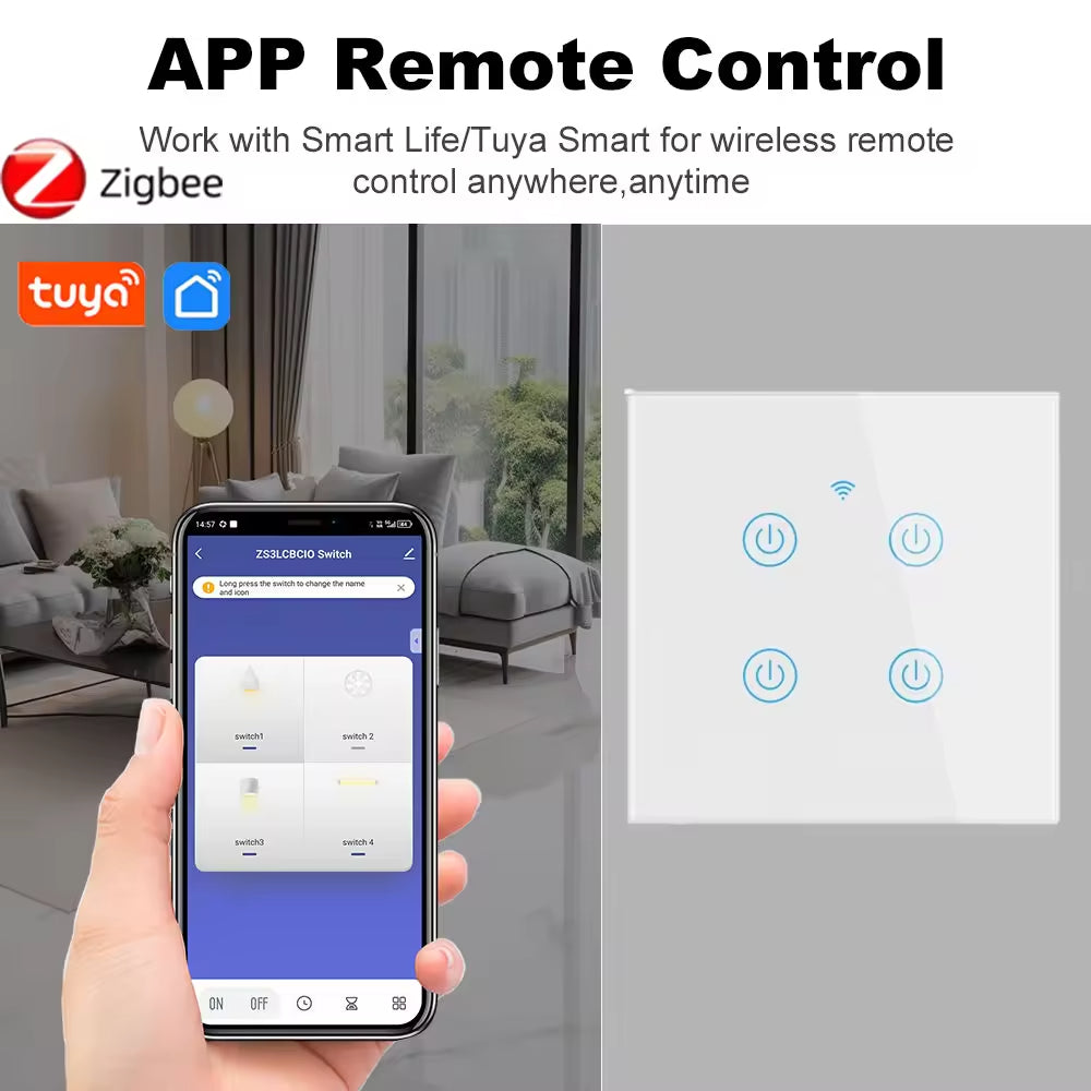 ZigBee Smart Life Tempered Glass Panel Wall Switch