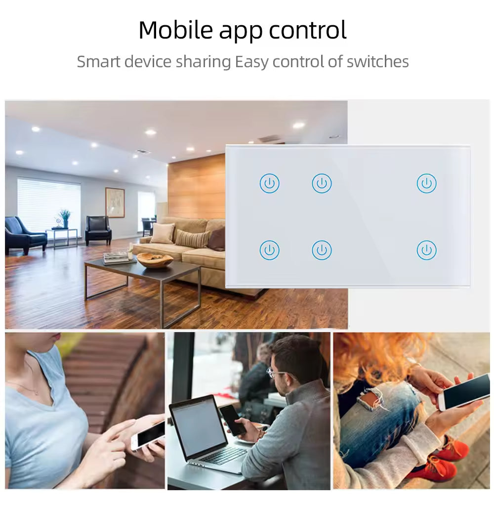 Smart Life Tuya WiFi Remote Control Smart Touch Switch Wired 6 Gang Tempered ABS PC
