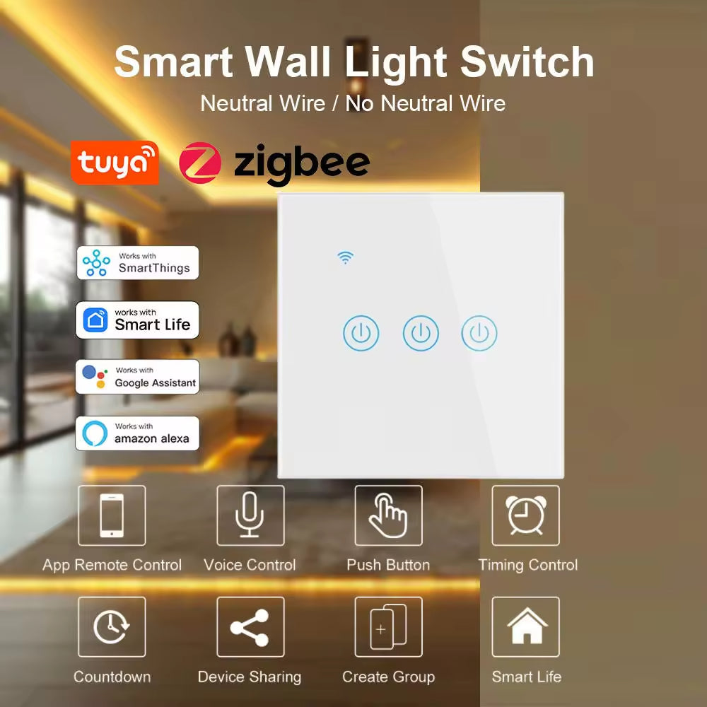ZigBee Smart Life Tempered Glass Panel Wall Switch